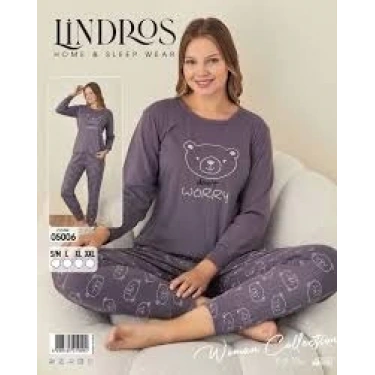 Lindros 05006 Raporlu Polar Kumaş Uzun Kol Pijama Takımı