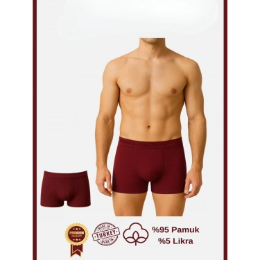 Pamuklu Düz Bordo Renk Erkek Boxer