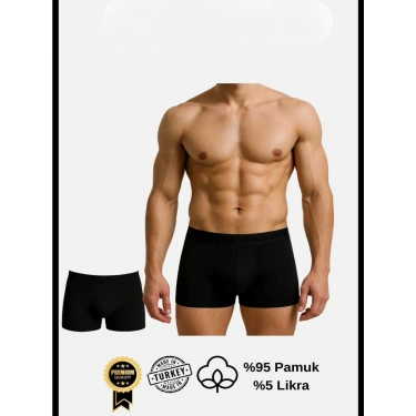 Pamuklu Düz Siyah Renk Erkek Boxer