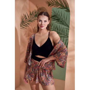 Pjs 27003 Viskon Kimono Croplu Şort Takım