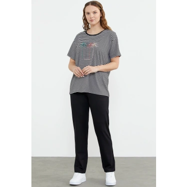 Sementa 76324 Sıfır Yaka Nakış Detaylı Çizgili Penye Takım