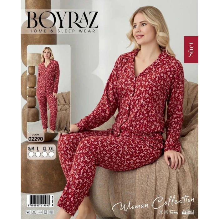 Boyraz 02290 Kadın Süet Uzun Kol Pijama Takımı