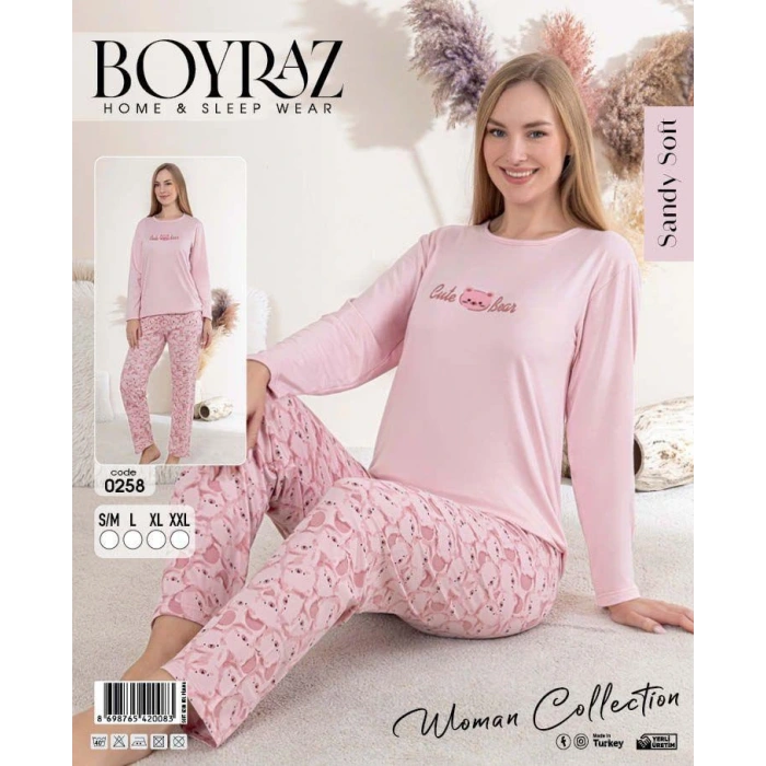 Boyraz 0258 Kadın Sandy Soft Uzun Kol Pijama Takımı