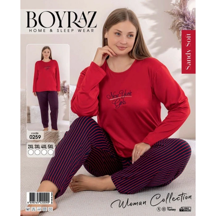 Boyraz 0259 Kadın Battal Sandy Uzun Kol Pijama Takımı