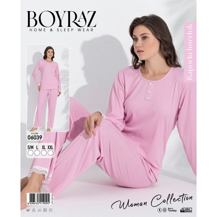 Boyraz 06039 Kadın İnterlok Kumaş Uzun Kol Pijama Takımı