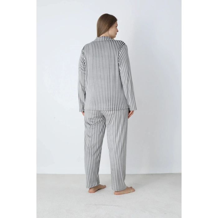 Estiva 25370 Gömlek Yaka Battal Kadife Pijama Takımı