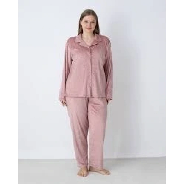 Estiva 25371 Gömlek Yaka Battal Kadife Pijama Takımı
