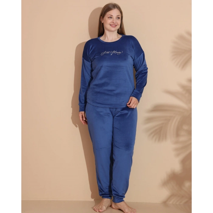 Estiva 25394 Uzun Kol Battal Kadife Pijama Takımı