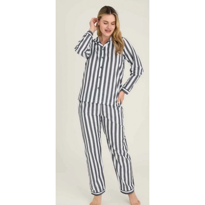 Freshness 4007 Kadın Uzun Kol Çizgili Gaffuriye Pijama Takımı