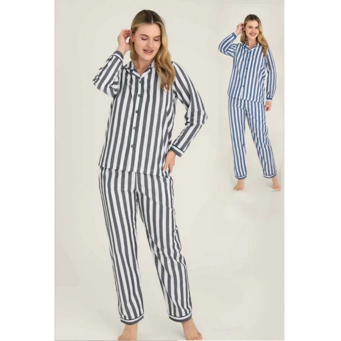 Freshness 4007 Kadın Uzun Kol Çizgili Gaffuriye Pijama Takımı