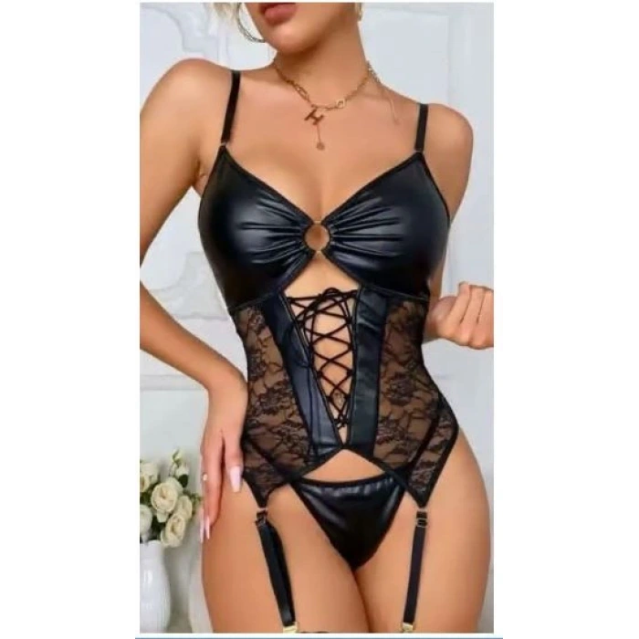 Nightlight 3764 Dantel Detay Deri Jartiyer Takım