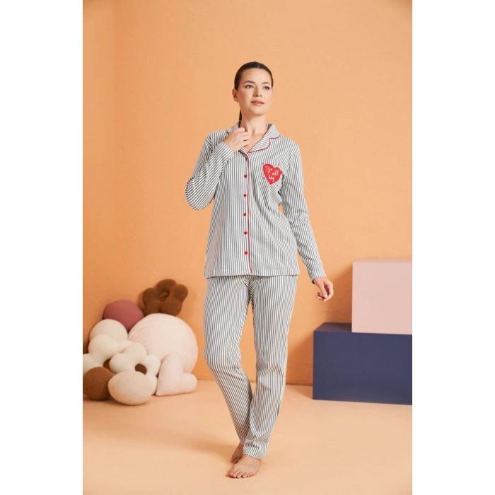 Pjs 28064 Kadın Düğmeli Pijama Takım