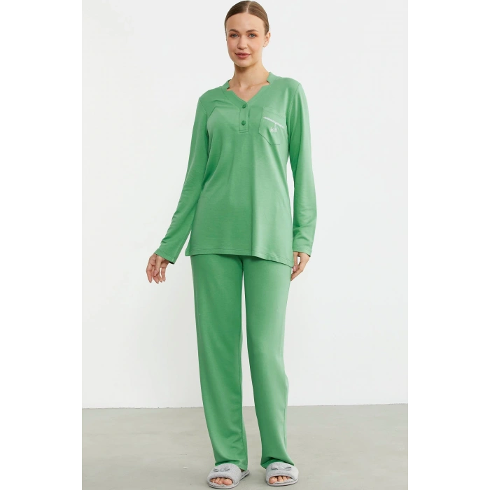 Sementa 76438 Yarım Düğmeli Cep Detaylı Pijama Takım
