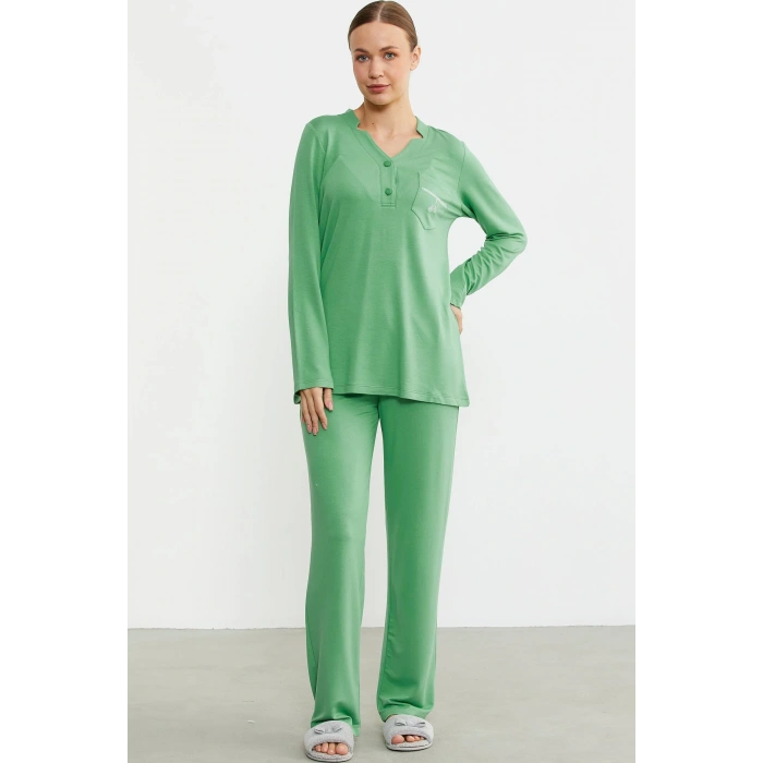 Sementa 76438 Yarım Düğmeli Cep Detaylı Pijama Takım