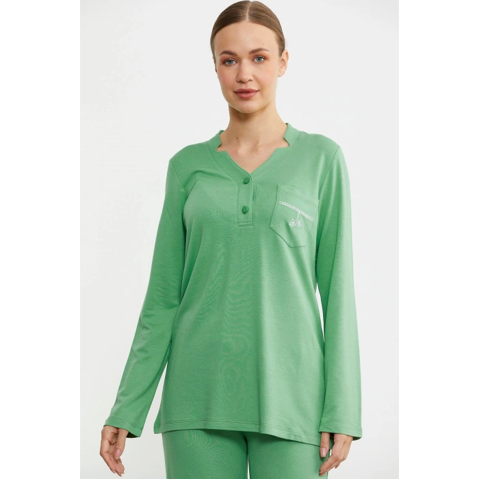Sementa 76438 Yarım Düğmeli Cep Detaylı Pijama Takım