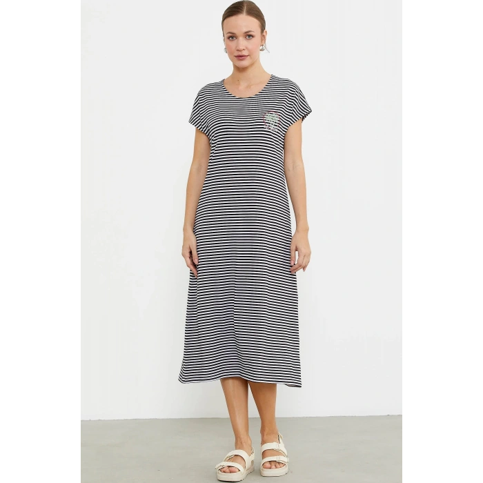 Sementa 77489 Nakış Detaylı Marine Penye Elbise