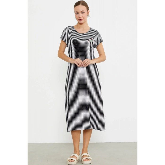 Sementa 77489 Nakış Detaylı Marine Penye Elbise