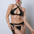 Ağı Açık Deri Fantezi Sütyen Takım, Kırbaçlı Deri Sütyen Takım - Brf1349