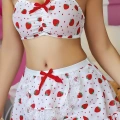 Beyaz Çilek Desenli Etekli Fantezi Sütyen Takım