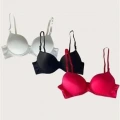 Beyaz-siyah-kırmızı 3lü Mikro Kumaş Push Up Dolgulu Balenli Günlük Destekli Sütyen