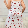 Büyük Beden Kalp Desen Pamuklu İnce Askılı Uzun Gecelik