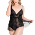 Büyük Beden Siyah Bodysuit Jakarlı Gecelik