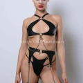 Deri Fantezi İç Giyim Takım, Şık Deri Harness Set, Club Wear - Apft1330