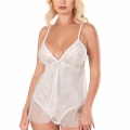 Ekru Jakarlı Bodysuit Gecelik
