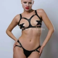 Göğüsleri Açık Şık Deri Sütyen Harness Takım, Fantezi Deri İç Giyim - Brf1101