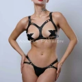 Göğüsleri Açık Şık Deri Sütyen Harness Takım, Fantezi Deri İç Giyim - Brf1101