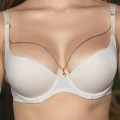 Günlük Kullanıma Uygun Ekru Zincir Aksesuarlı Yarım Push-up Sütyen,destekli, Düşük Dekolte Uyumlu