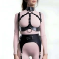 Halkalı Göğsü Açık Deri Jartiyer Harness Takım - Brf1231