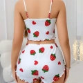 Kadın Beyaz Çilek Desenli Şortlu Pijama Takımı 5053