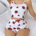 Kadın Beyaz Çilek Desenli Şortlu Pijama Takımı 5053