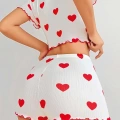 Kadın Beyaz Kırmızı Kalp Desenli Şortlu Gecelik Takım 5023