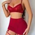 Kadın Bordo Etek Fantazi Jartiyer Sexy Gecelik Takım 3833