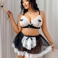 Kadın Büyük Beden  Seksi Hizmetçi Kostüm Fantezi Transparan Tül Fantezi Erotik 8006