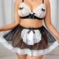 Kadın Büyük Beden  Seksi Hizmetçi Kostüm Fantezi Transparan Tül Fantezi Erotik 8006