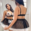 Kadın Büyük Beden  Seksi Hizmetçi Kostüm Fantezi Transparan Tül Fantezi Erotik 8006