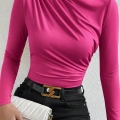 Kadın Fuşya Belden Ve Boyundan Büzgü Detaylı Uzun Kollu Bluz