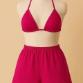 Kadın Fuşya Şortlu Belden Ve Boyundan Bağlamalı Bikini Takımı