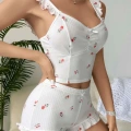 Kadın Gül Ve Kiraz Desenli Şortlu Gecelik Takım 5112