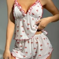 Kadın Kiraz Desenli Fırfırlı Şortlu Gecelik Takım 5101
