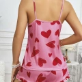 Kadın Pembe Kalp Baskılı Şortlu Gecelik Pijama Takımı 5050