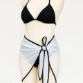 Kadın Siyah Beyaz Pareolu Yandan Ve Boyundan Bağlamalı 3lü Bikini Takımı