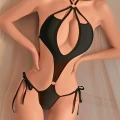 Kadın Siyah Fantezi Boyundan Bağlama Halka Detaylı Sexi Kostüm 2046