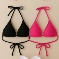 Kadın Siyah Ve Fuşya Minimal Kesim Üçgen Bikini Üstü