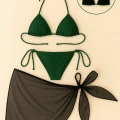 Kadın Yeşil Siyah Pareolu Yandan Ve Boyundan Bağlamalı 3lü Bikini Takımı