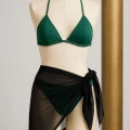 Kadın Yeşil Siyah Pareolu Yandan Ve Boyundan Bağlamalı 3lü Bikini Takımı