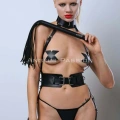 Kırbaçlı Ve Kelepçeli Slave Harness Takım, Deri Fantezi İç Giyim - Brf1362